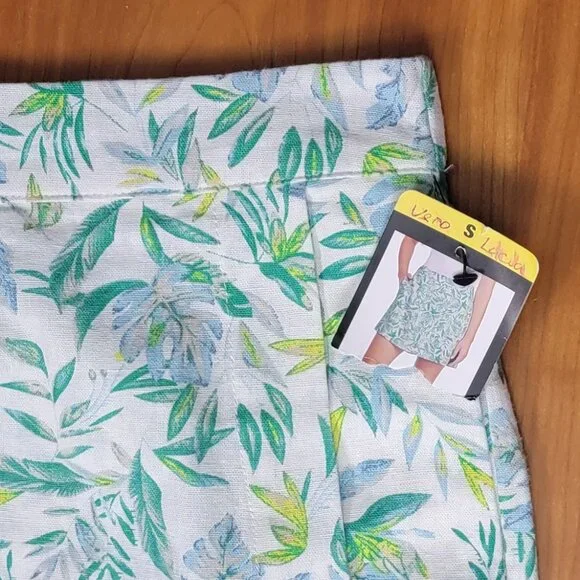 NWT Ellen Tracy Green Floral Print Linen Blend Skort - S - Picture 6 of 8